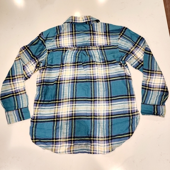 American Eagle AEO Teal Plaid Boyfriend Fit Button Down Flannel Women's Small S - Picture 2 of 11